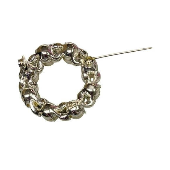 Vintage Signed Lisner Faux Pearl & Rhinestone Circle Brooch Pin - Picture 4 of 5